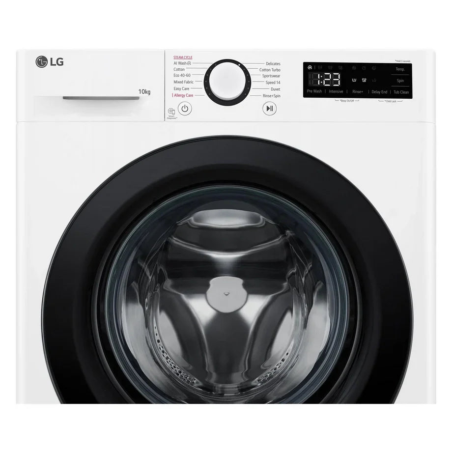 LG F4Y510WBLN1 10 kg Ångtvättmaskin med 1400 rpm – Vit, fristående, frontladdning, energiklass A