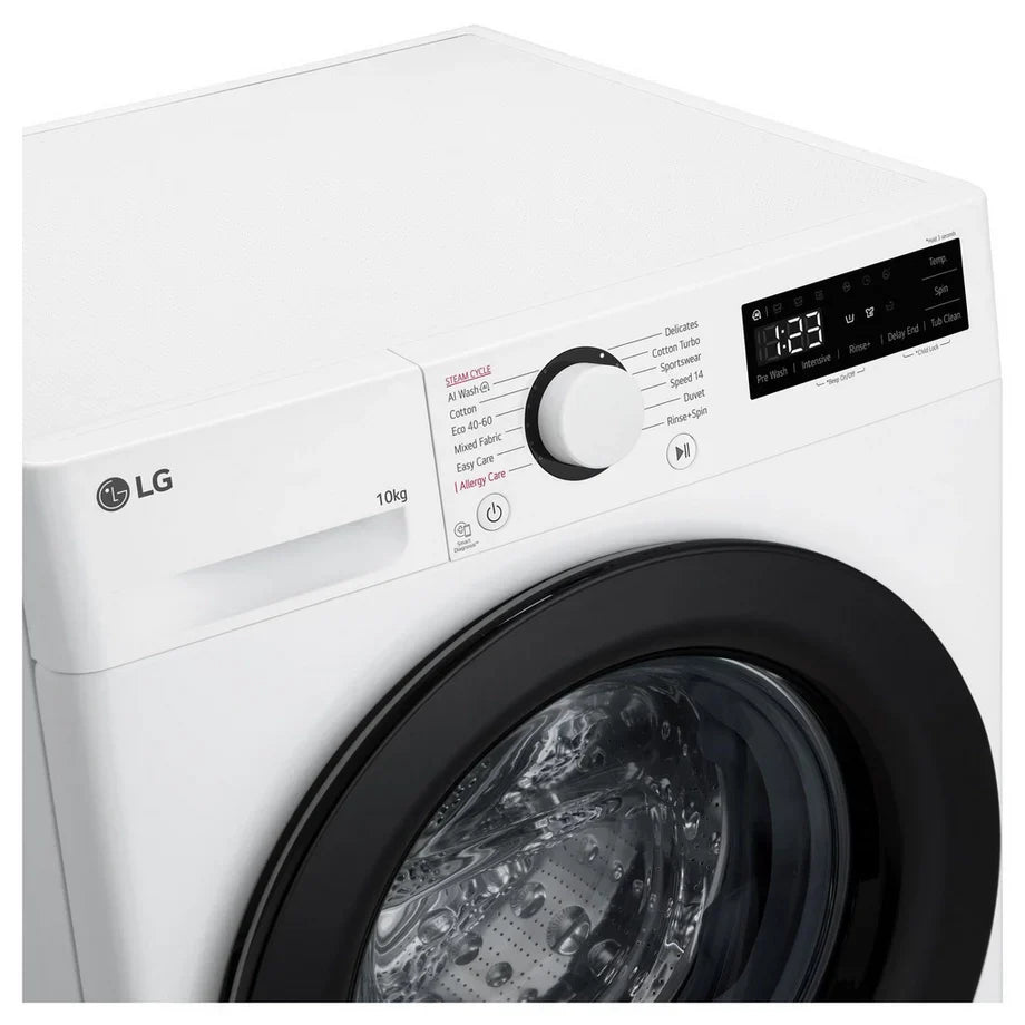 LG F4Y510WBLN1 10 kg Ångtvättmaskin med 1400 rpm – Vit, fristående, frontladdning, energiklass A