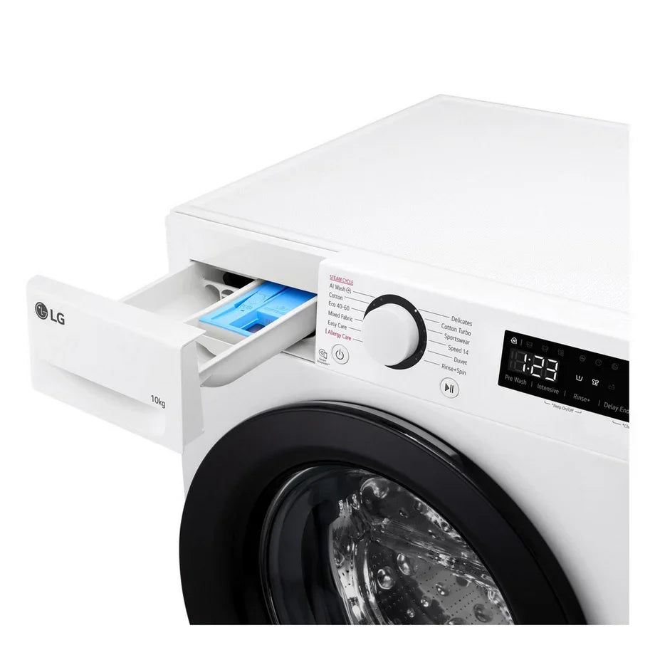 LG F4Y510WBLN1 10 kg Ångtvättmaskin med 1400 rpm – Vit, fristående, frontladdning, energiklass A